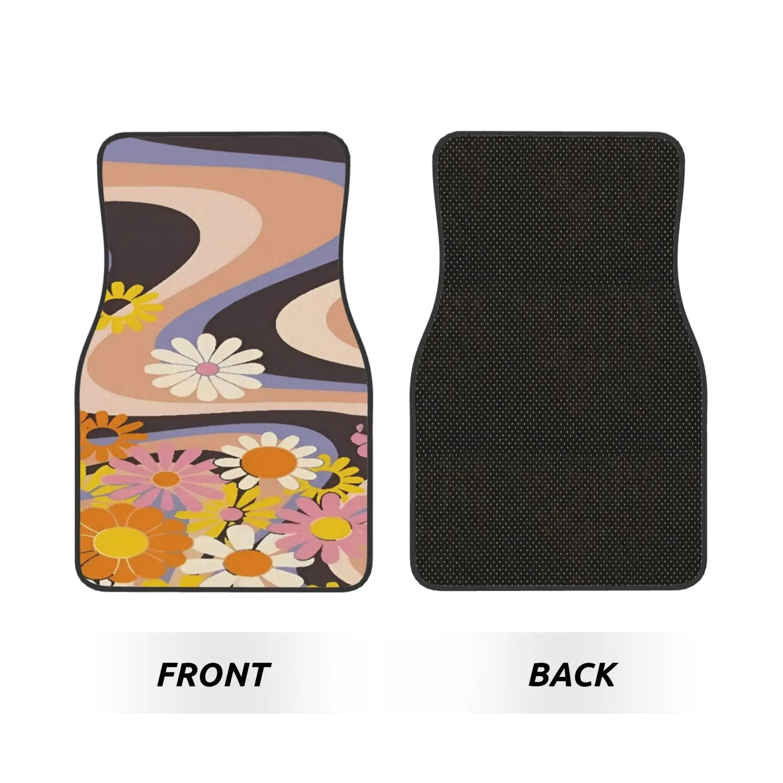 Psychedelic Hippie Flower Vintage Inspired Print Car Floor Mat Durable Carpet  4pcs with Anti-Slip Backing Fit for SUV Trucks