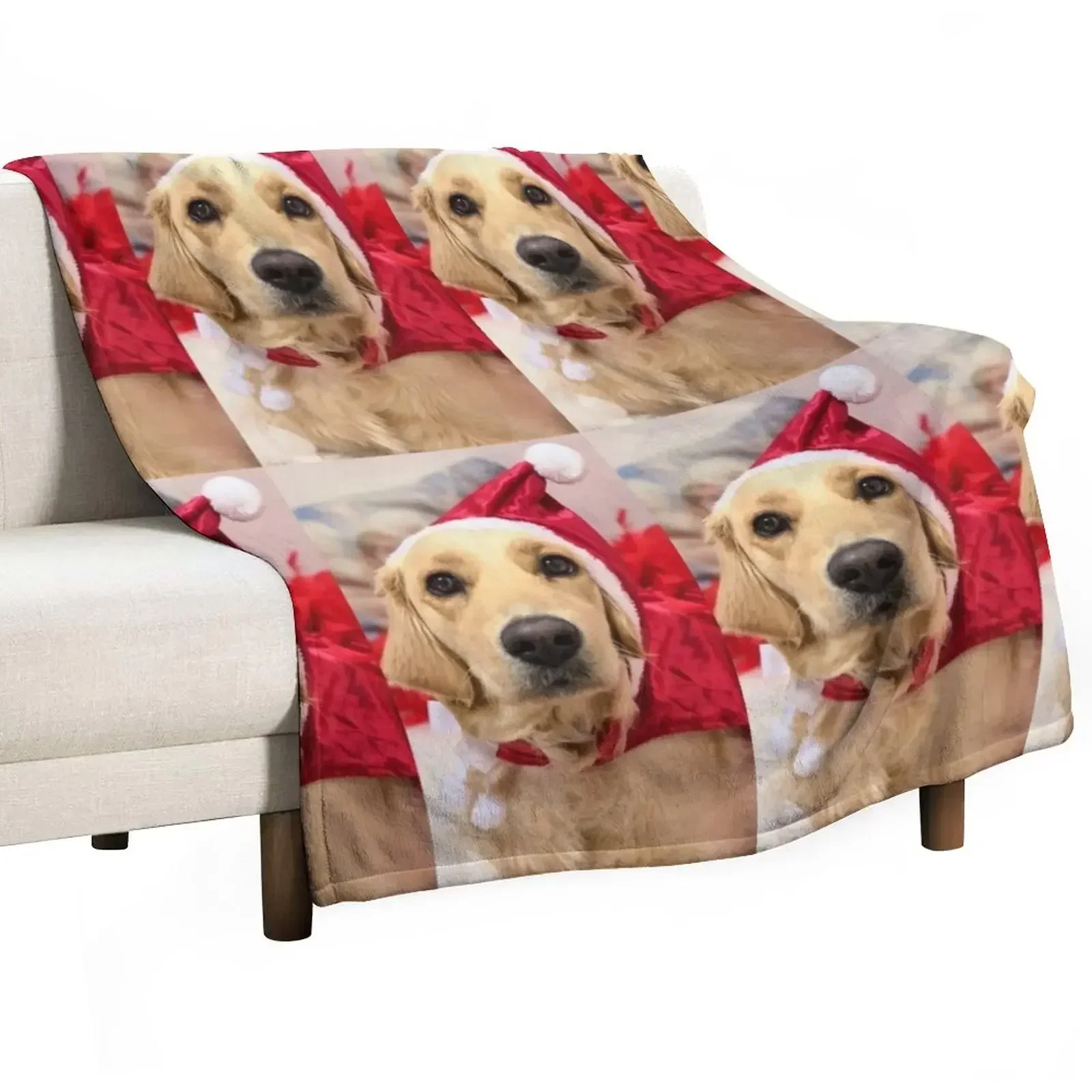 

Golden retriever Santa puppy happy Christmas Throw Blanket Tourist Warm Thermal Hair Blankets