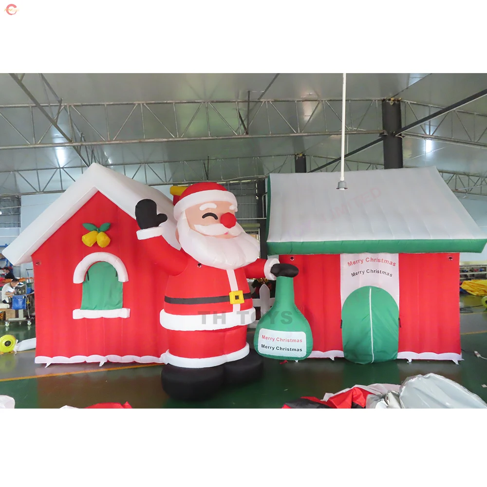 Fast Shipping 7x3m/8x3m Inflatable Christmas House with Gift Bag Oxford Portable Inflatable Santa Grotto for Sale