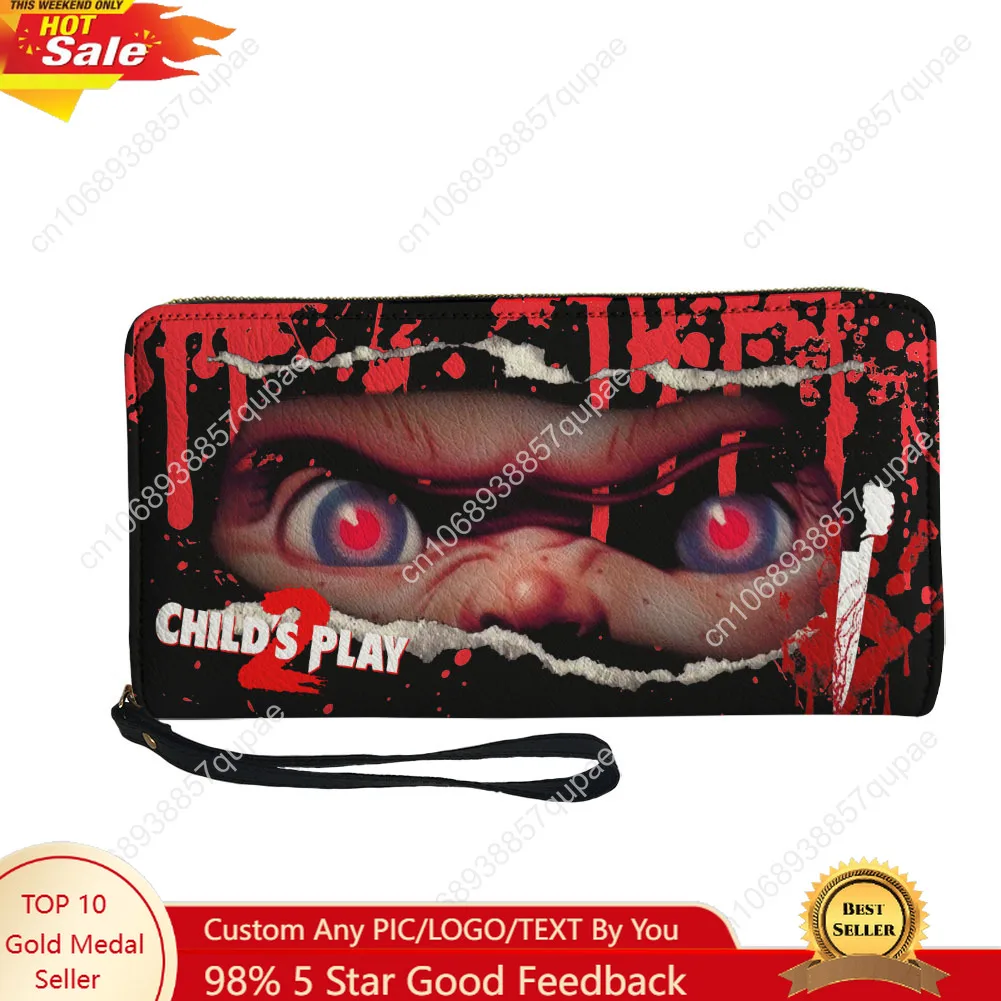 

Horror Movie Childs Play Chucky Flats Custom Wallet Purse Mens Womens Zipper Long Wallets Double Print Portable Wallet Gift Bag