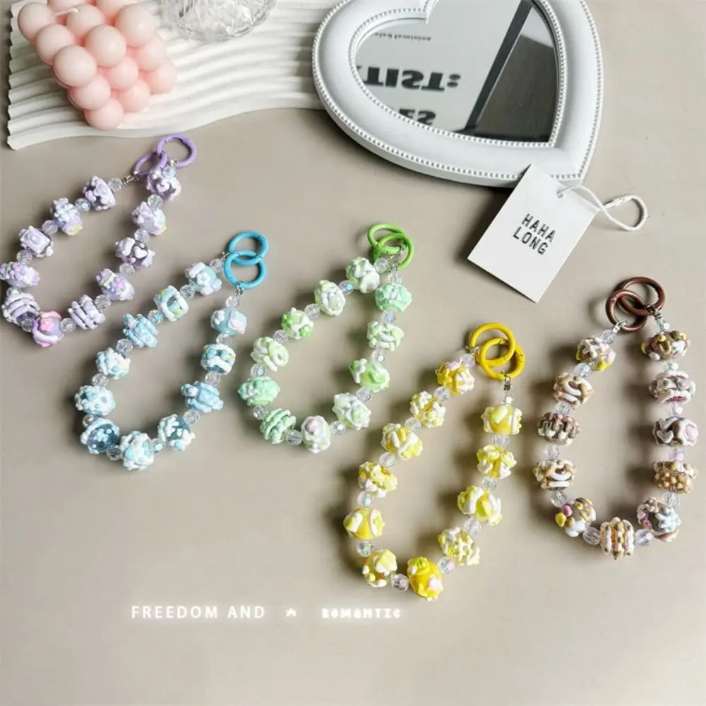 New Transparent Mobile Phone Strap Beaded Bowknot Bag Pendant Keychain Hand-painted Bead Colorful Phone Charm Rope