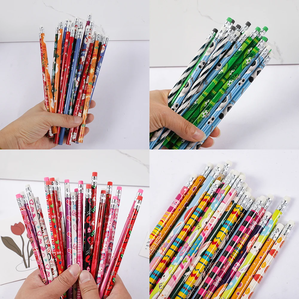 24Pcs Christmas Easter Heart Football HB Writing Pencils for Kids Birthday Party Favors School Stationery Gift Pinata Fillers