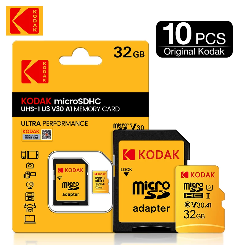 

10 шт. Kodak U3 micro sd карта 16 ГБ 32 ГБ 64 ГБ 128 ГБ SDXC/SDHC класс 10 Флэш-карта памяти micro sd 32 Гб sdcard для смартфона