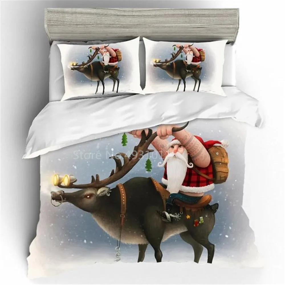 Merry Christmas 3D Print Bedding Set Festival Christmas Tree Snowflake Print Duvet Cover Set Cartoon Santa Claus Bed Set