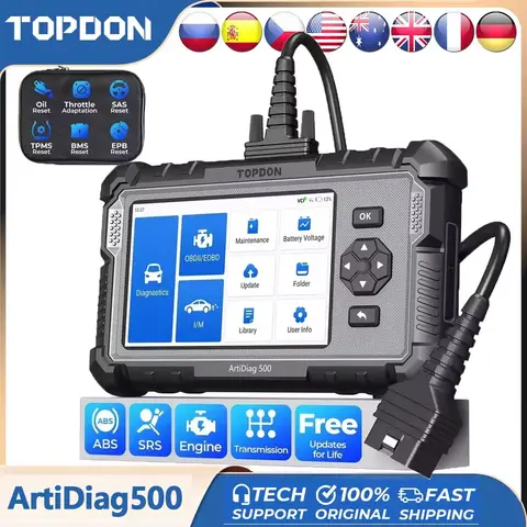 Topdon 자동차 진단 도구 모든 시스템 obd2 진단 스캐너 엔진 ABS SRS 에어백 자동 스캔 도구 코드 리더 ArtiDiag500