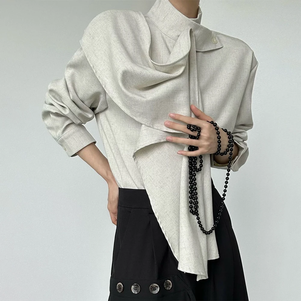 

Y2k Ribbon Scarf Casual Shirt Spring 2025 New Street Wear Fashion Youth Campus Personality All-Match Long-Sleeve Top Unisex