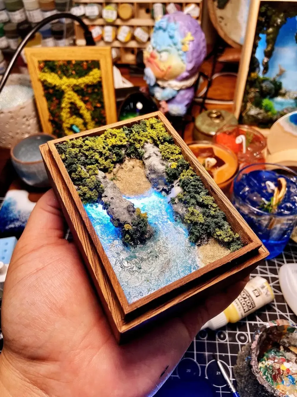 Turkey Blue Lagoon Handmade Miniature Landscape Model Wooden Box Night Light Ornament Fragrance Diffuser Gift