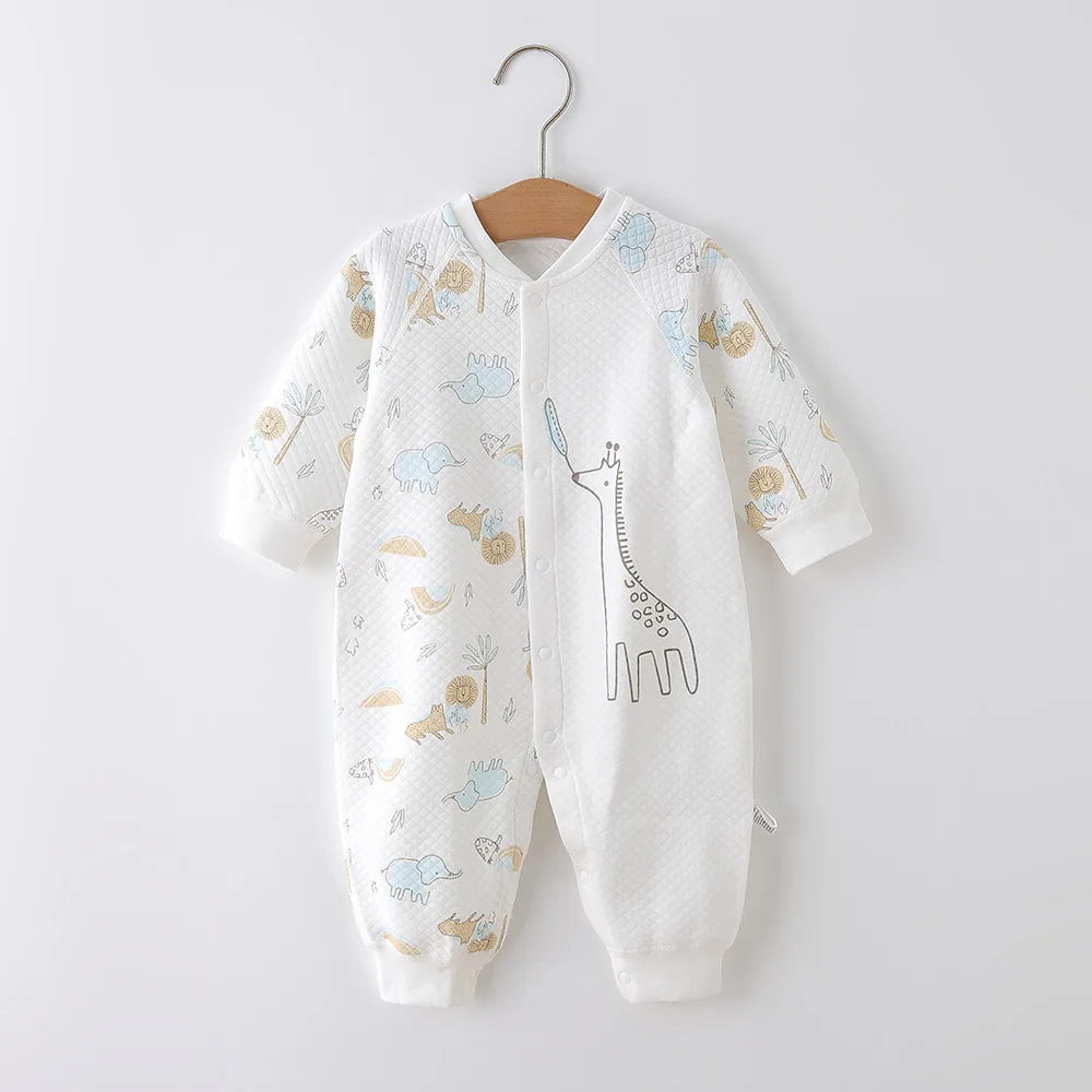 

Baby one-piece suit for 0-2 years old, pure cotton three-layer warm clothing with cotton lining