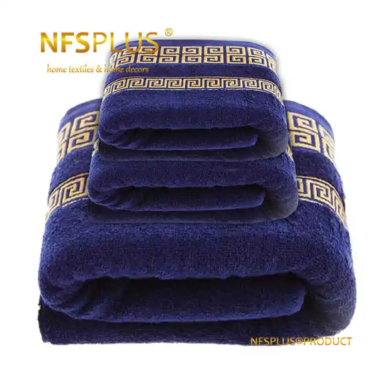 

3PCS Cotton Bath Towel For Adult Thicken Heavier Blue White Geometric Terry Travel Sport Bathroom Face Towels Gym Washcloths
