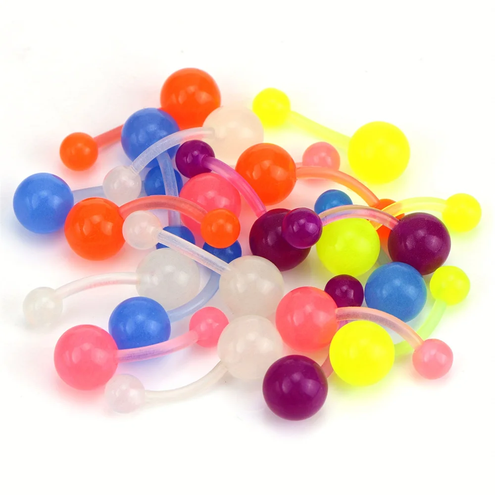 20 Stück zufällige, im Dunkeln leuchtende Acryl-Körperpiercing-Schmuck, flexibles, buntes Langhantel-Piercing für Zunge, Bauch für Unisex – Detail 4