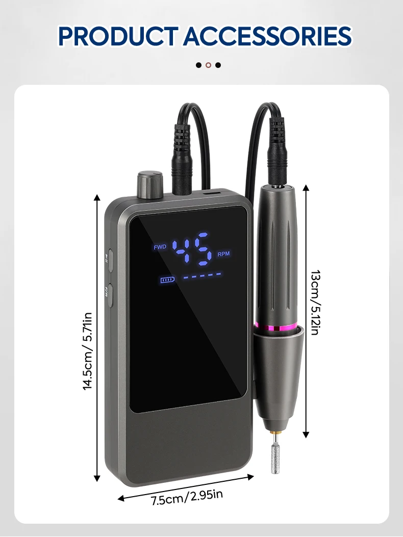 DianaBeauty 45000RPM Wiederaufladbare Elektrische Nagelfräsmaschine Professioneller Nagelpolierer mit LCD-Bildschirm Nagelzubehör – Detail 9