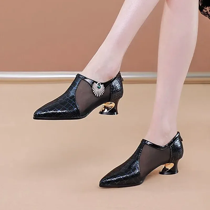 Women Fashion Plus Size Spring & Summer High Quality Breathable Heel Shoes Lady Cool Black & Grey Comfort Party High Shoes A122