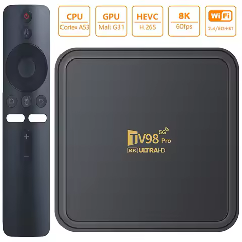 TV98 PRO TV Box Android 14 14.0 Smart TV Box 8K Quad Core 2.4G 5G Dual WiFi Voice Remote Control BT Media Player Set Top Box