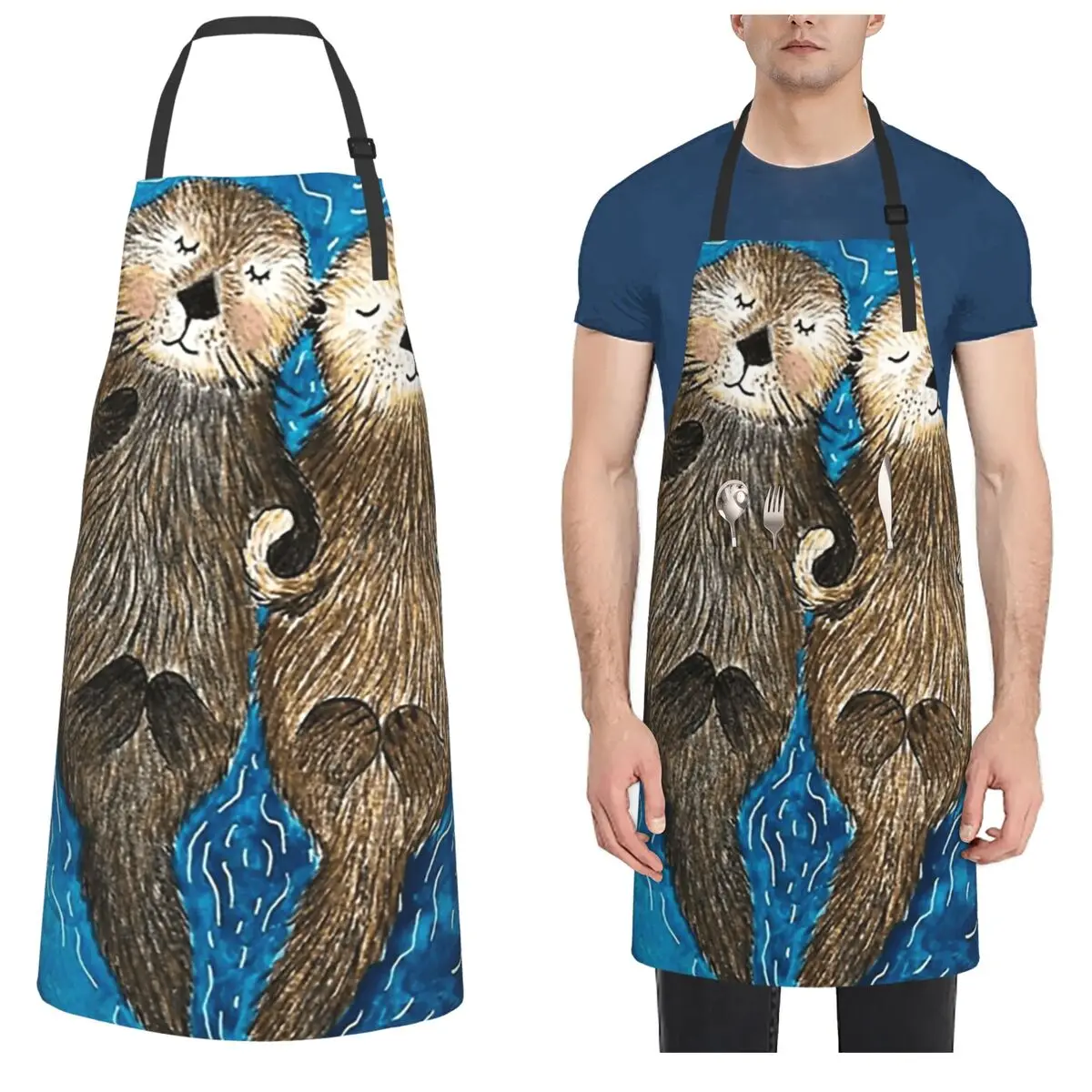 

Otter CUTE SLEEP Apron Chef Cooking Cuisine Tablier Waterproof Bib Kitchen Cleaning Pinafore for Women Men Painting