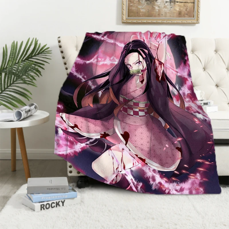 Demon Slayer Fluffy Soft Blankets & Throws Bed Blanket Furry Throw Sofa Double Decorative Anime Custom Fleece Kid's Antistatic