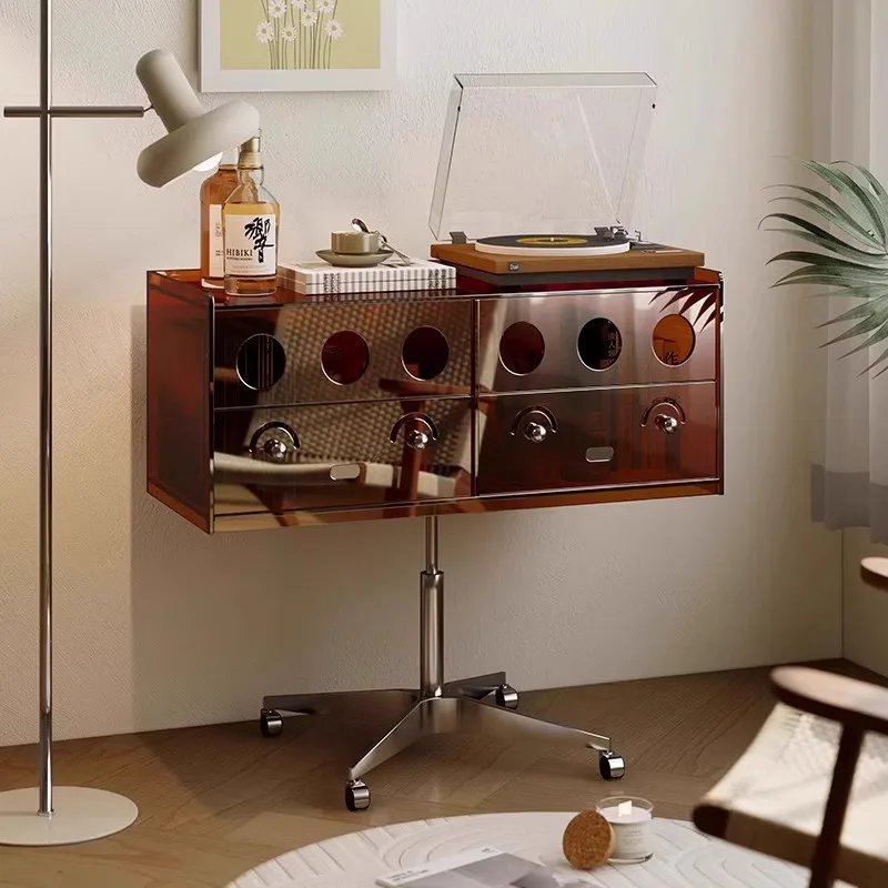 

Retro vinyl record player cabinet mobile magazine living room sofa TV side low display storage locker