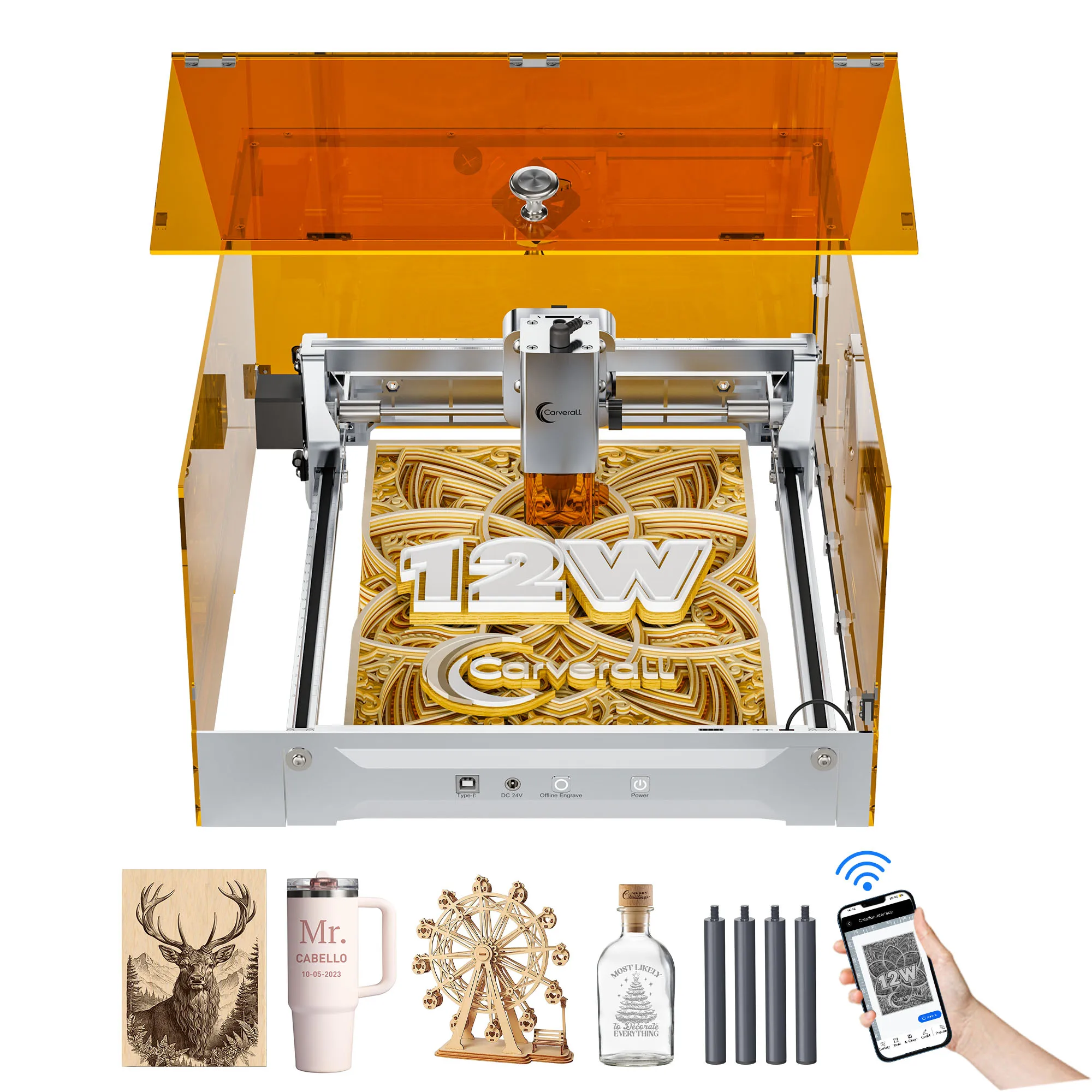 Carverall K15Pro 7W 12W CNC Lasergraveermachine, Laser Cutter en Graveermachine voor Hout Acryl, Ondersteunt Lightburn APP 300x200mm
