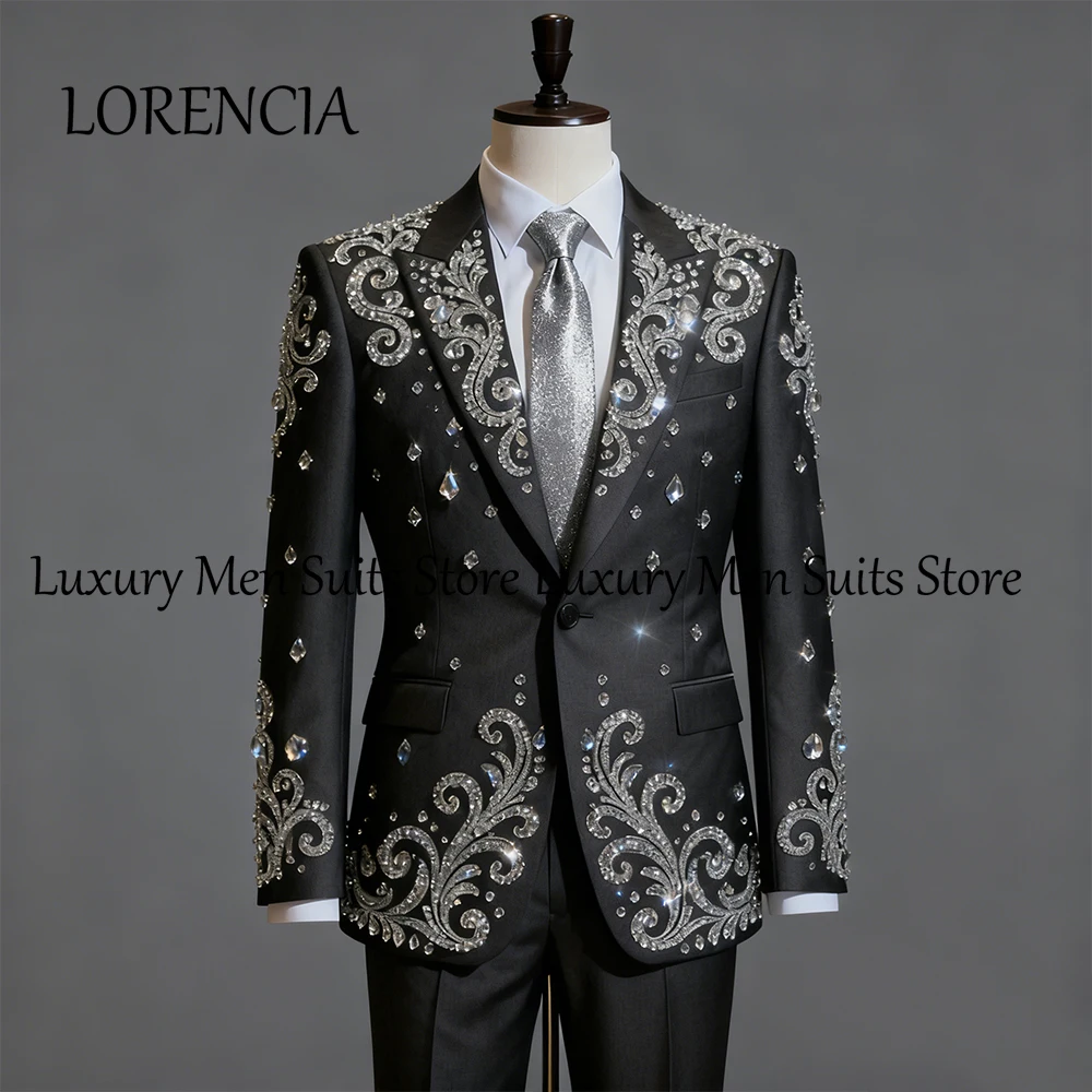 

Classic Jewelry Male Suits 2 Pieces Glitter Tuxedo Set Wedding Party Groom Wear 2025 Customized Blazer Pants costume homme luxe