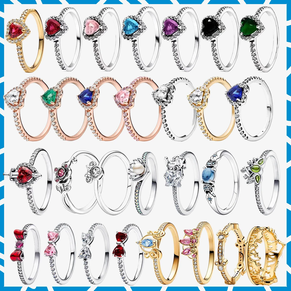 عيد الميلاد 925 فضة الوردي القوس الدائري تألق مرتفعة القلب خواتم للنساء DIY مجوهرات، الزفاف، هدية، الأصلي