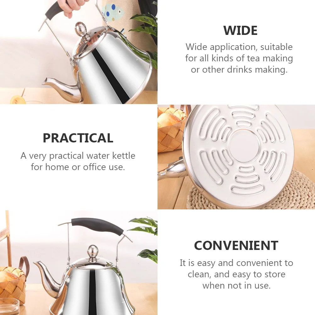 

Stainless Steel Water Kettle 1L Thickened Boiling Kettle Ergonomic Handle Easy Clean Practical Teapot for Home Office