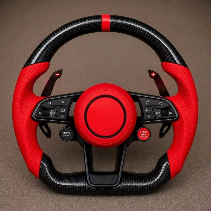 Red Leather For Audi A3 A4 A4L A5 A7 A8 Q5 Q7 Q8 TT R8 Suede Carbon Fibre Steering Wheels Car Steering Wheel Car Accessories