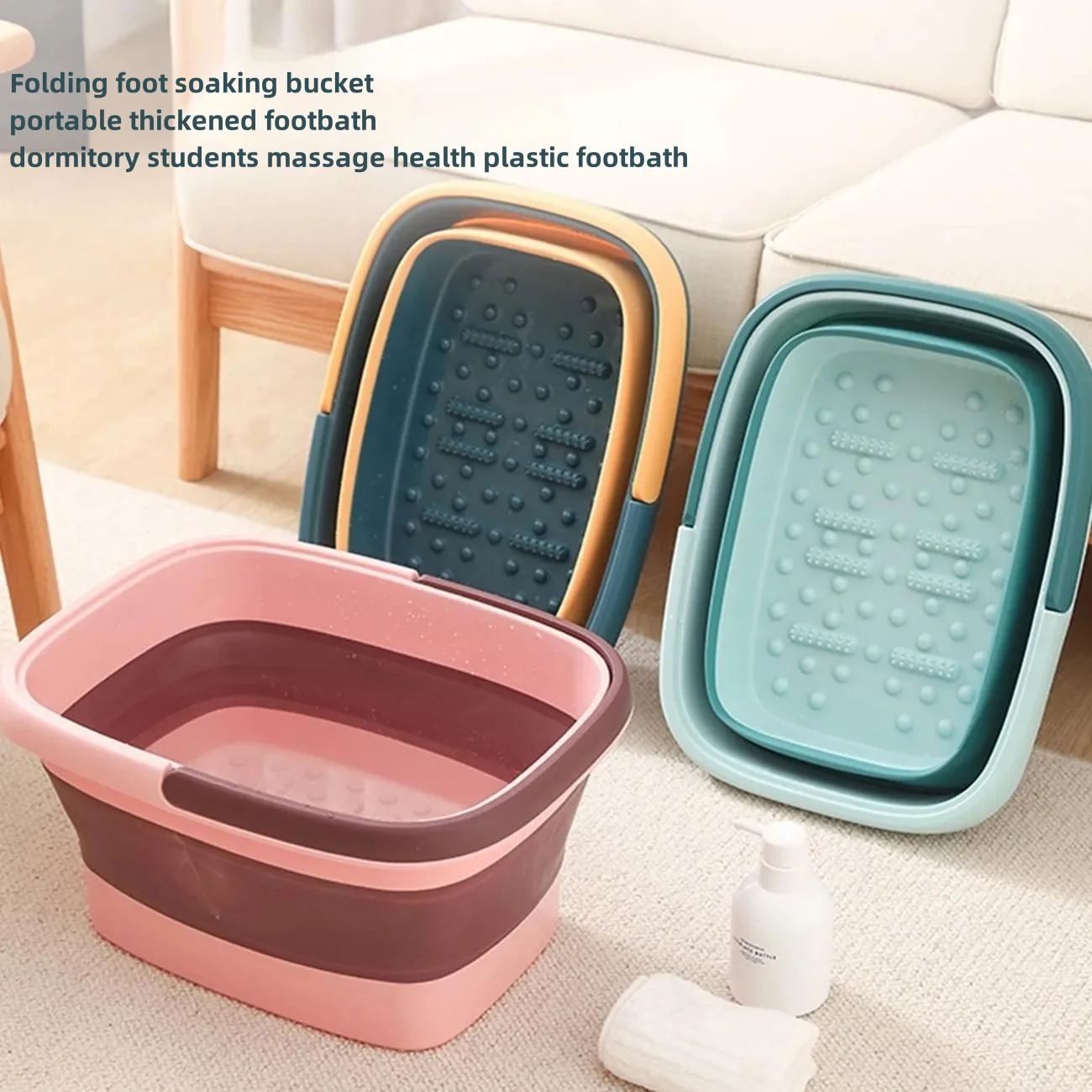 Folding foot soaking bucket household footbath dormitory students massage health plastic footbath portable thickened footbath