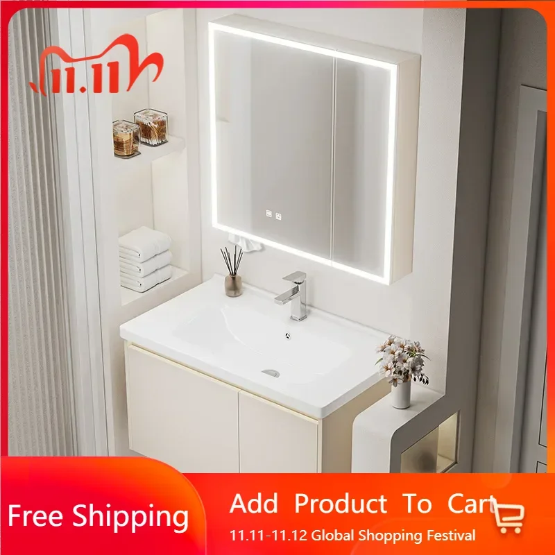 

Lazy Aluminum Alloy Bathroom Cabinets Ceramic Washbasin Smart Mirror Cabinet Bathroom Vanity Organizer Gabinete Trendy Furniture