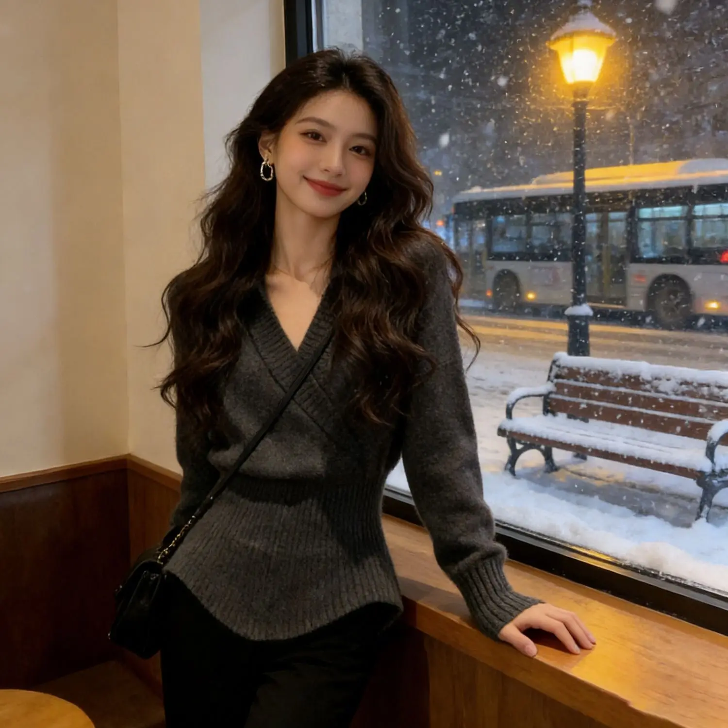 C5387 gray lapel sweater