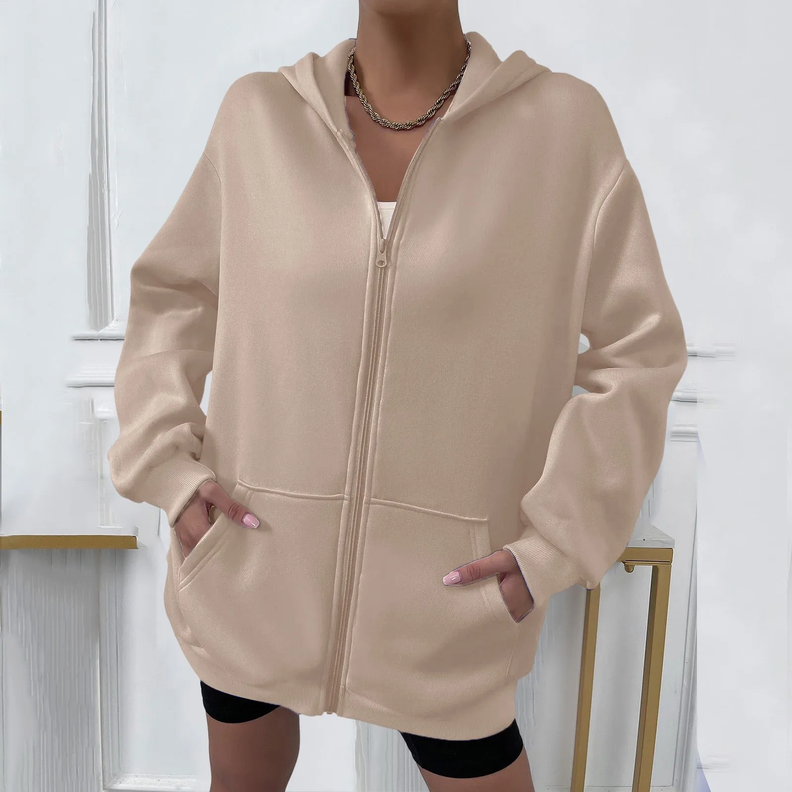 Women Plus Size Fleece Zip Up Harajuku Hoodies Fashion Oversized Casual Sweatshirt Hoodid Loose Pockets Warm Cardigan Jackets