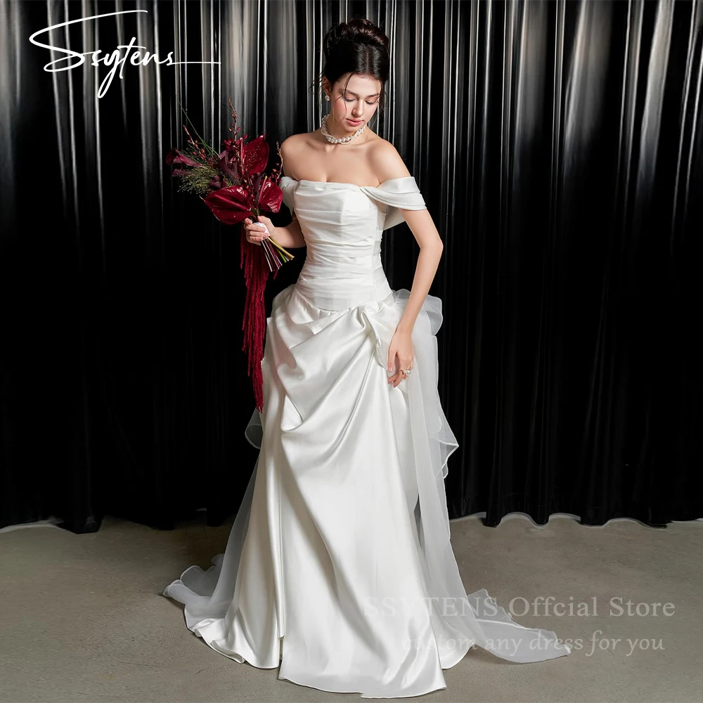 

SSYTENS Elegant Off the Shoulder Wedding Dresses For Women Silk Satin Bridal Gowns Back Home Princess Bride Dresses Customized