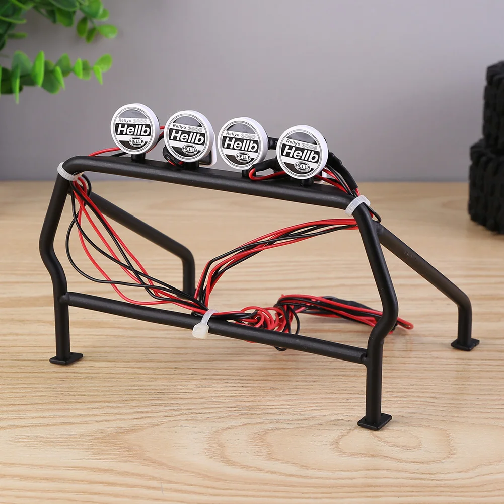 

Metal Roll Cage Bucket with 6 LED Lights RC Car Roof Rack Roll Cage Bucket Metal RC Car Roll Cage Bucket for Remote Control Car