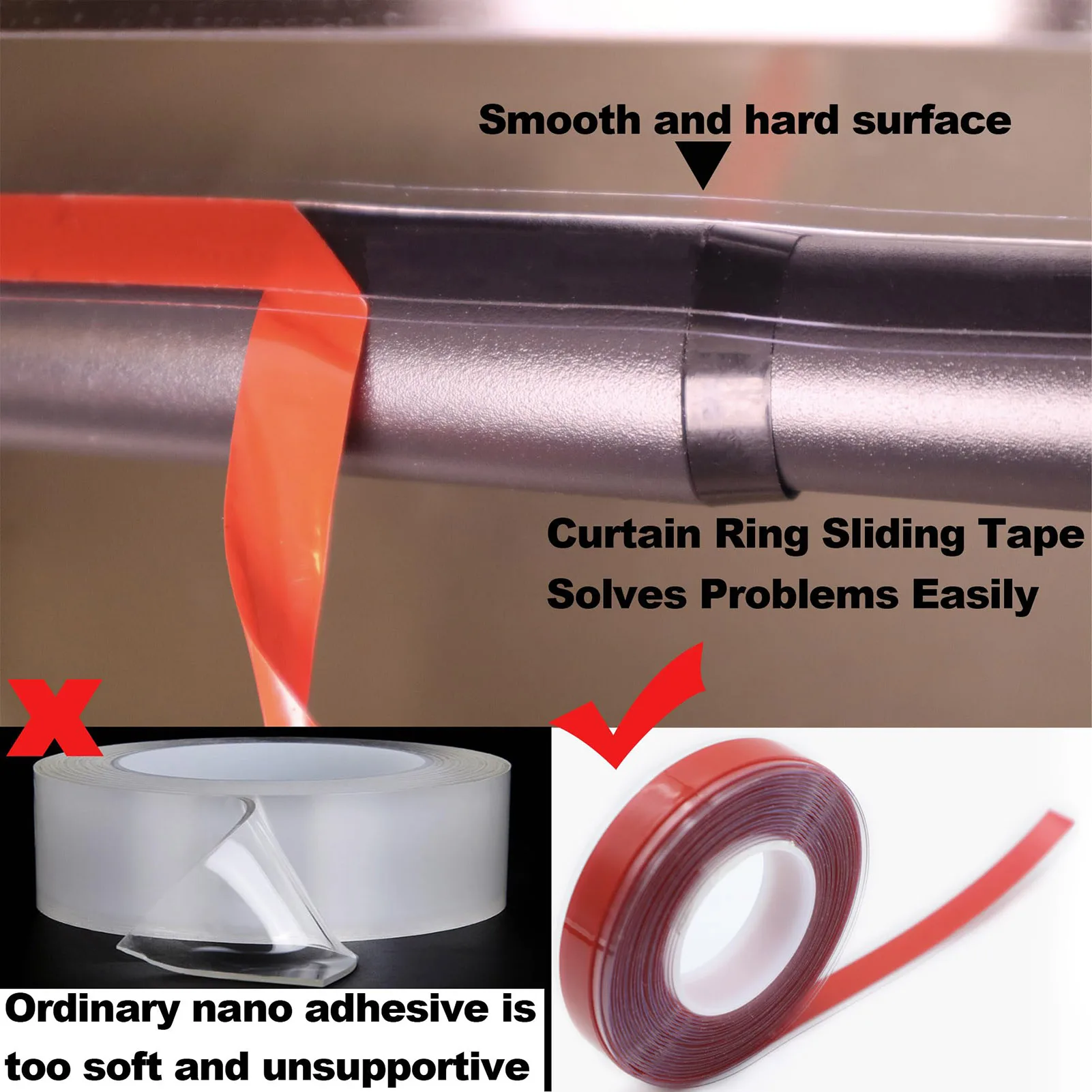 Acrylic Double Sided Tape Acrylic Hard Surface Drapery  Glide Tape for Curtain Slide Tape Wide