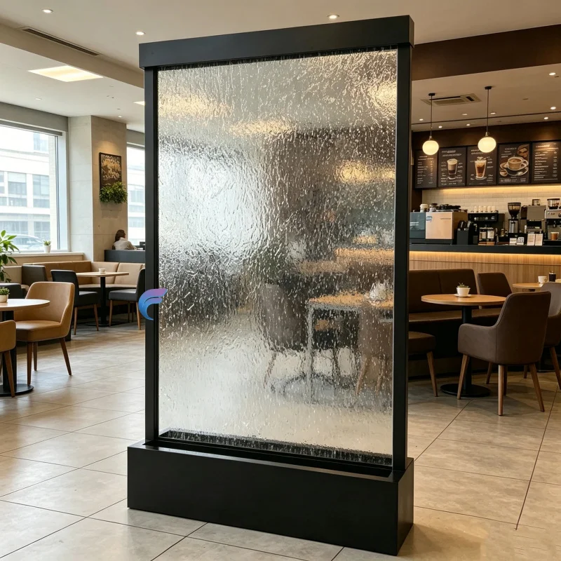 custom.Factory Direct Tempered Transparent Glass Fountain Stainless Steel Indoor Wall Waterfall Interior Decoration Sa