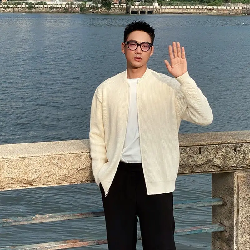 الخريف والشتاء بلون سترة مشغولة من الصوف سترة للرجال تنوعا عارضة بسيطة سترة سستة بلون جولة الرقبة أعلى #5