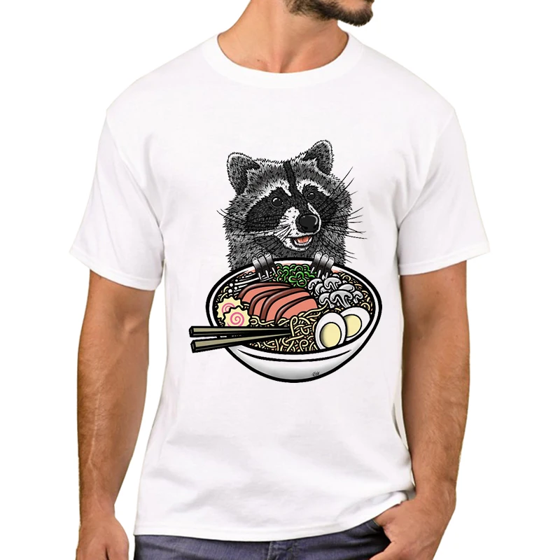 

2025 new model TEEHUB Hot Hipster Ramen Raccoon Men T-Shirt Funny Vintage Ramen Trash Panda Printed T Shirts Short Sleeve Tshirt