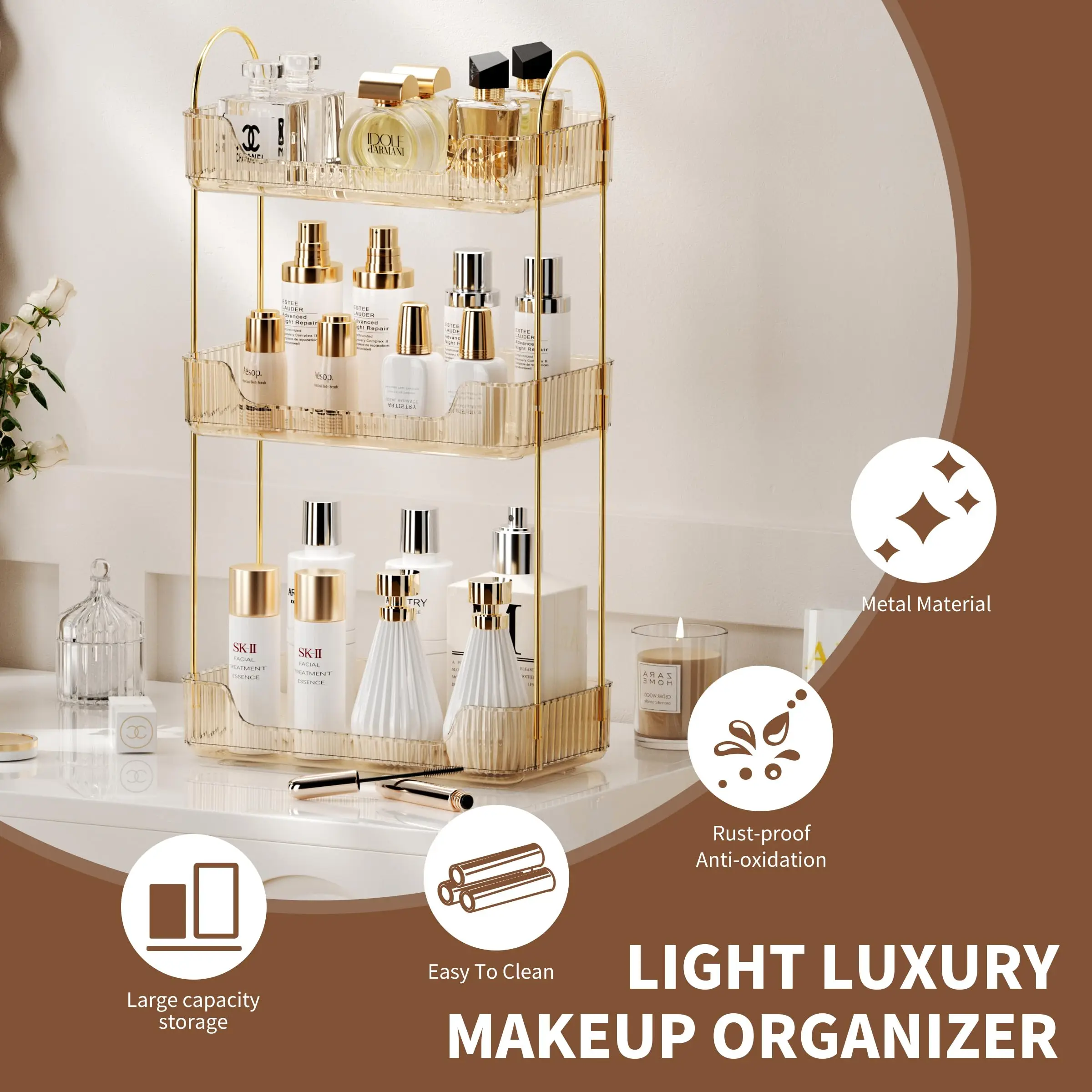 Bathroom Counter Organizer Countertop Storage Holder For Cosmetics Skincare Makeup Shelf Perfume for Dresser Vanity Tray