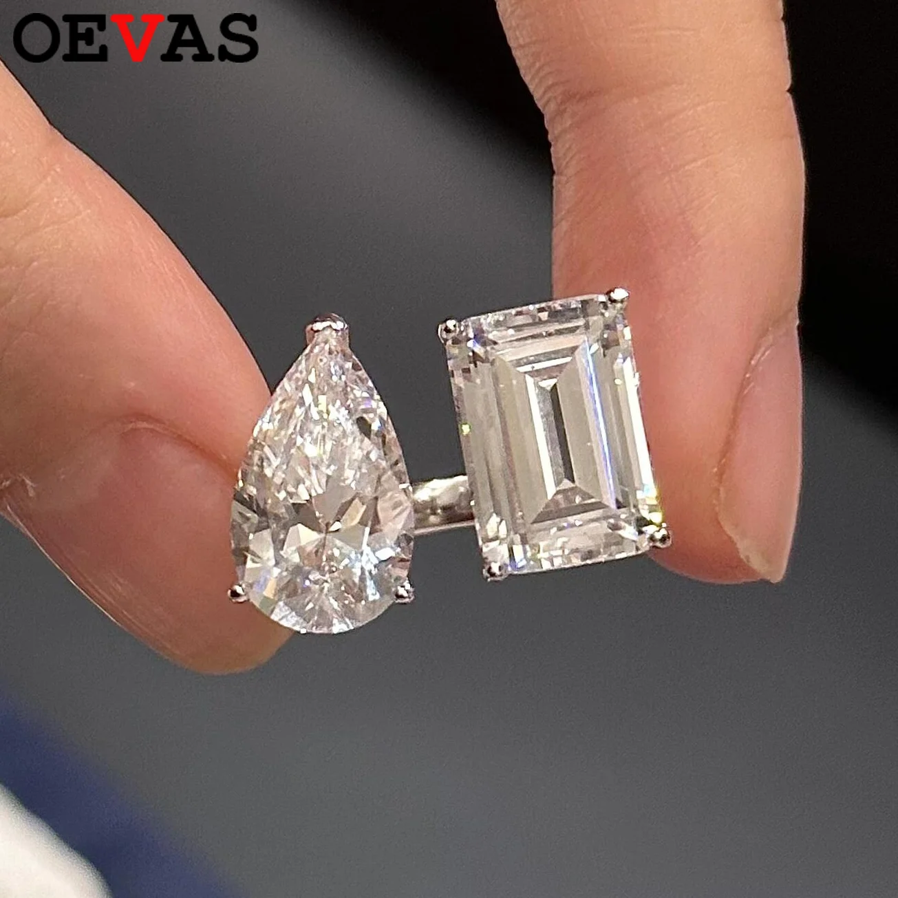 

OEVAS GRA Certified D Color 2-Stone Full Moissanite Rings 100% S925 Silver Open Ring For Women Engagement Band Fine Jewelry Gift