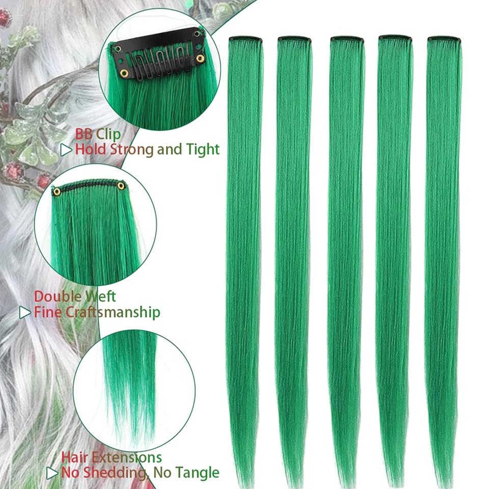 Ekstensi Rambut Warna Sintetis Rambut Lurus Warna-warni Highlight Potongan Rambut Aksesoris Rambut untuk Wanita Hadiah Natal Tahun Baru