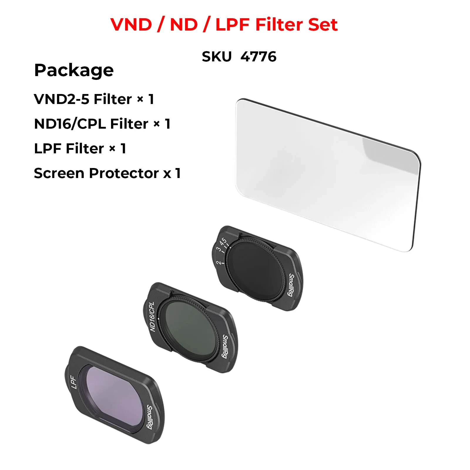 Smallrig Magnetische Filters Set Voor Dji Osmo Pocket 3, VND2-5 Filter, Nd16/Cpl Filter, Lpf Filter En Screenprotector 4776