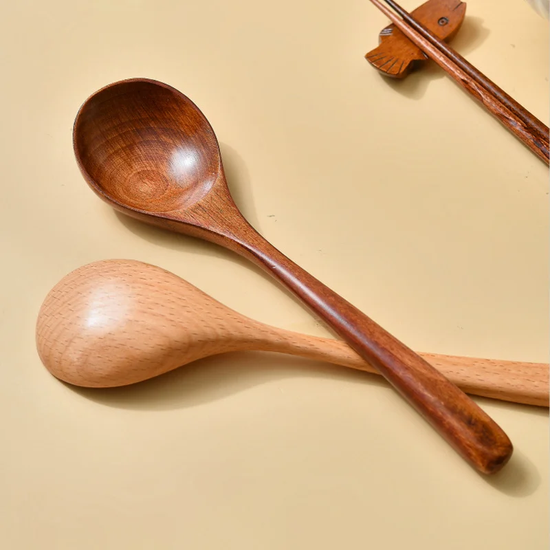 1Pcs  Japan-Style Wooden Spoon Kitchen Cooking Soup Dinner  Teaspoon Coffee Honey   Dessert Ice Cream