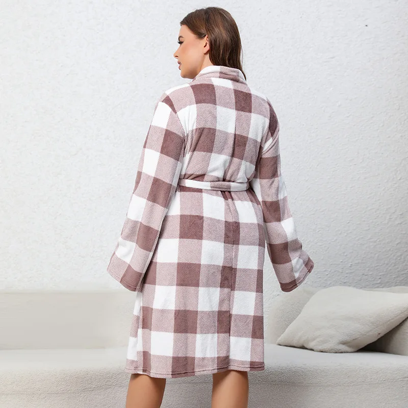 Cross-Border Thickened New plus Size Nightgown Women's Flannel Bathrobe Long Pajamas Home Wear Autumn and Winter Women's Long Sl