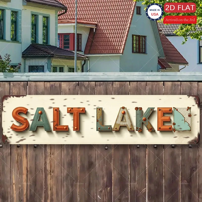 

1pc Metal Sign, 4x16inch Rustic "SALT LAKE" Metal Sign for Farmhouse Decor, Vintage Style Wall Art