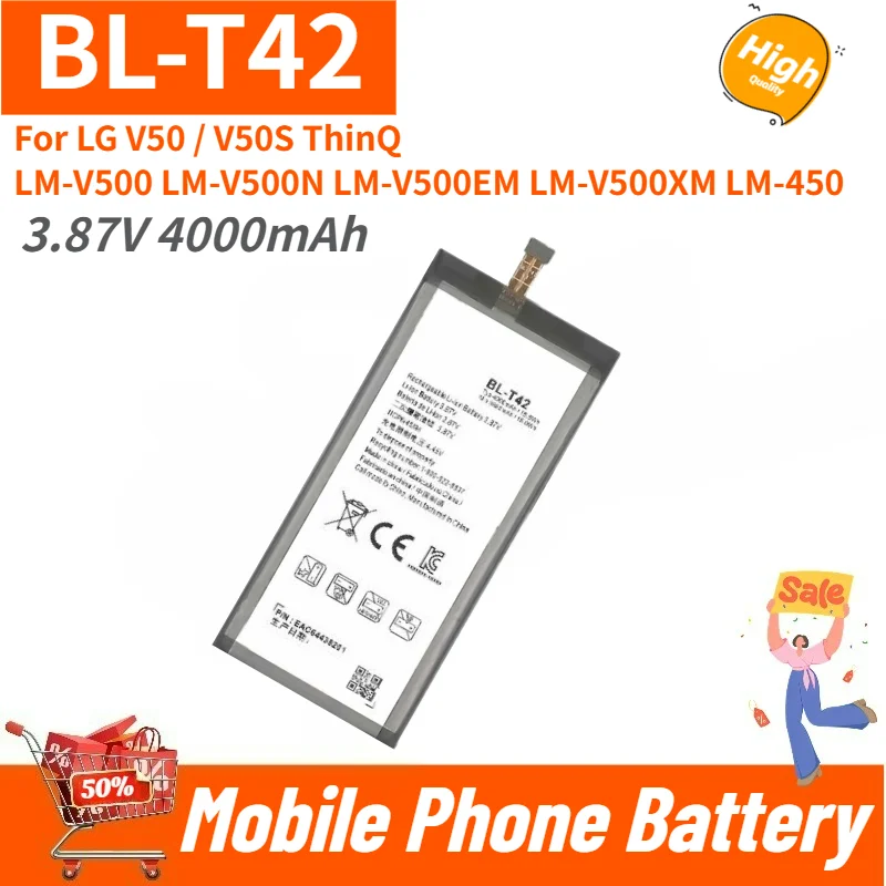 

BL-T42 High Quality Phone Battery 3.87V 4000mAh for LG V50/V50s ThinQ LM-V500 V500N V500EM V500XM LM-450 Replacement Battery