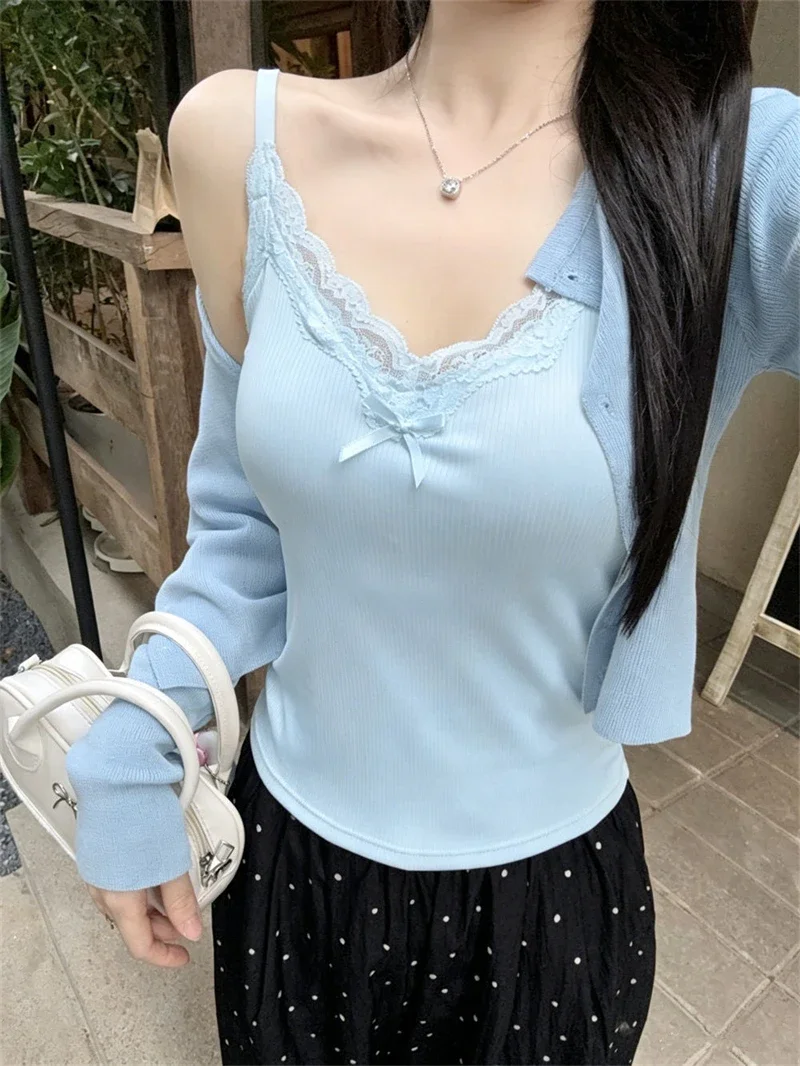 Spaghetti-Träger-Camisole 2026 Sommer Spitze Geripptes Damen-Tanktop mit integrierten BH-Pads, schmal geschnittenes Crop-Top für Innen- und Außenbekleidung – Detail 32