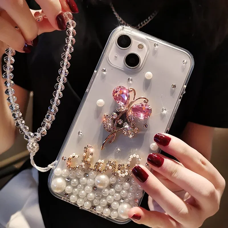 Fashion Bling Diamond Rhinestone Flower Case Cover For Iphone 16 14 15 12 13 Pro MAX XS XR 7 8 PLUS Soft Clear Phone