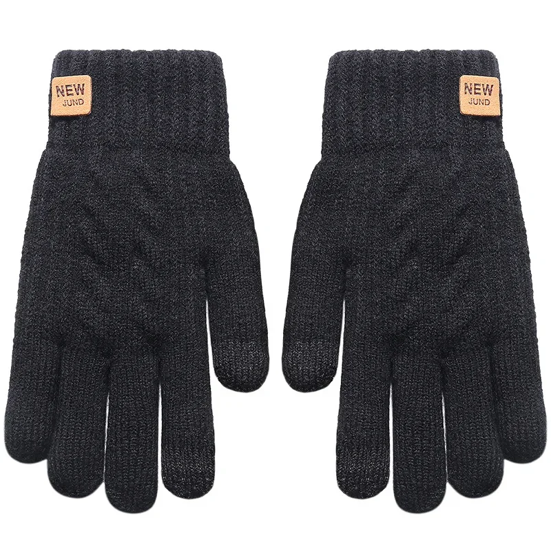 Женские зимние утолщенные двухслойные вязаные перчатки оптом плюс бархатные морозостойкие и теплые однотонные перчатки с сенсорным экраном