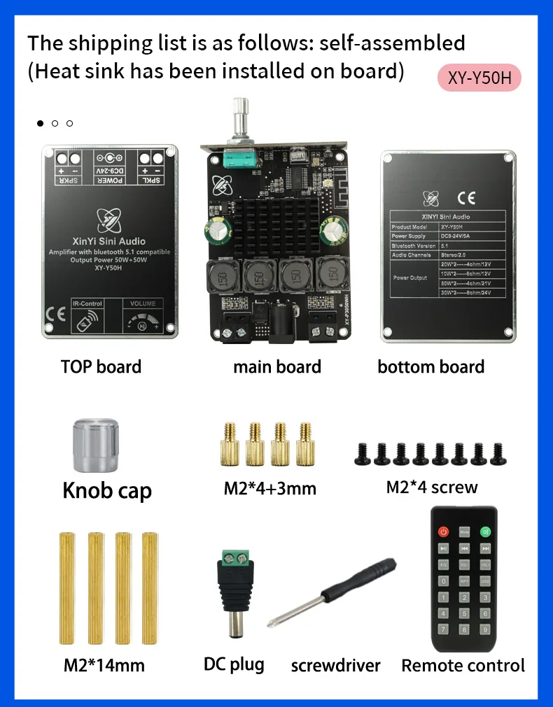 HIFI DIYLIVE  level 50W * 2 stereo Bluetooth digital power amplifier Board module TPA3116 with remote control Y50H