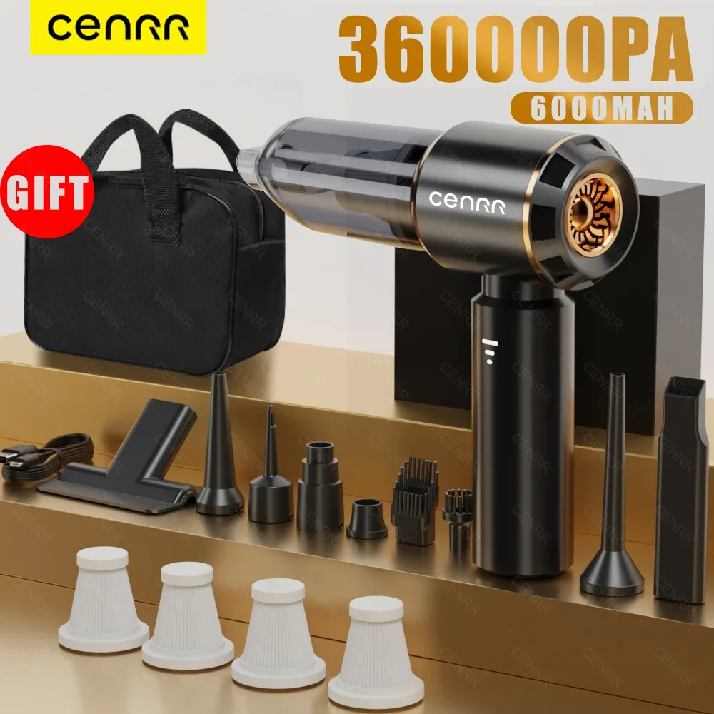 CENRR Car Vacuum Cleaner 360000PA Cordless Powerful Wireless Car Cleaner Mini HandHeld Portable Vacuum Cleaner Home Appliance