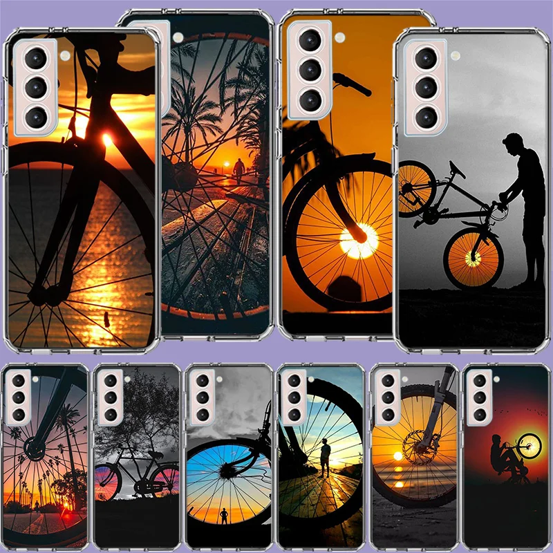 Beautiful Sunset and My Bicycle Clear Phone Cases for Samsung S26 Ultra Galaxy S25 Edge S24 S23 FE S21 Plus S20 S22 S10 Cover Pa