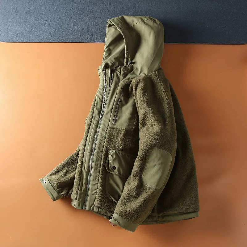 

Утепленная американская повседневная куртка с капюшоном из флиса, хлопковое пальто для активного отдыха и работы, для мужчин и молодежи, стандартный крой, с множеством карманов